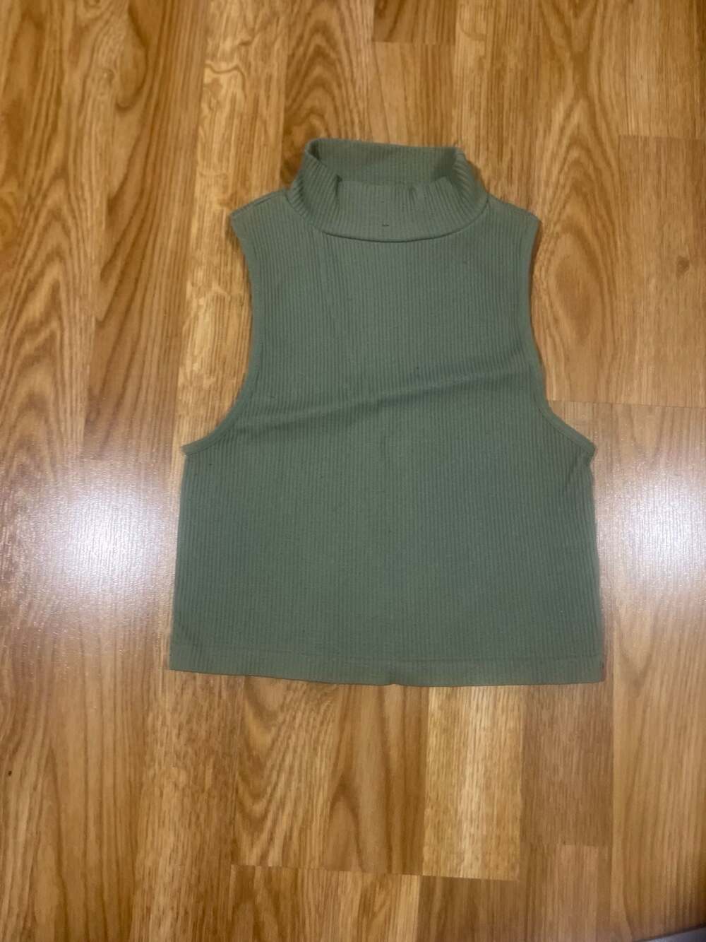 Zara Ribbed Mock Neck Sleeveless Crop Top in Olive Green